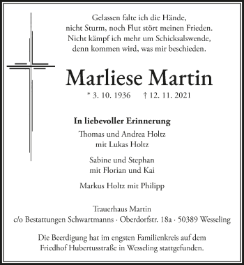 Anzeige von Marliese Martin von  Schlossbote/Werbekurier 
