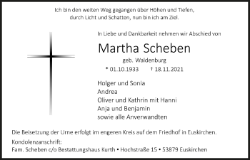 Anzeige von Martha Scheben von  Blickpunkt Euskirchen 