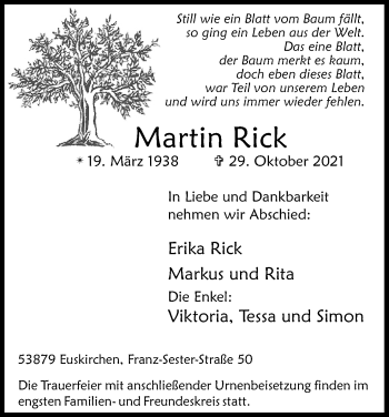 Anzeige von Martin Rick von Kölner Stadt-Anzeiger / Kölnische Rundschau / Express