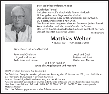 Anzeige von Matthias Welter von  Werbepost 