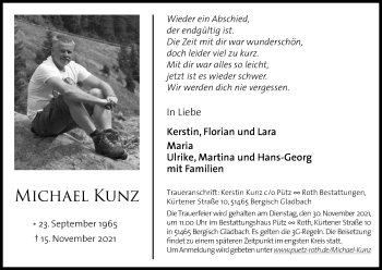 Anzeige von Michael Kunz von Kölner Stadt-Anzeiger / Kölnische Rundschau / Express