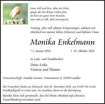 Anzeige von Monika Enkelmann von Kölner Stadt-Anzeiger / Kölnische Rundschau / Express