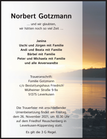 Anzeige von Norbert Gotzmann von Kölner Stadt-Anzeiger / Kölnische Rundschau / Express