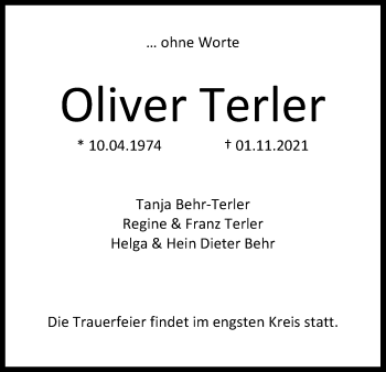 Anzeige von Oliver Terler von Kölner Stadt-Anzeiger / Kölnische Rundschau / Express