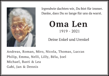 Anzeige von Oma Len  von Kölner Stadt-Anzeiger / Kölnische Rundschau / Express