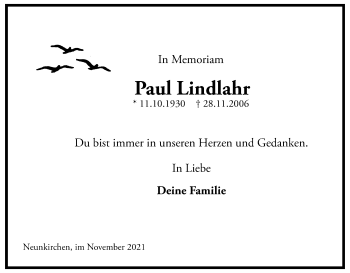 Anzeige von Paul Lindlahr von Kölner Stadt-Anzeiger / Kölnische Rundschau / Express