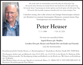 Anzeige von Peter Heuser von Kölner Stadt-Anzeiger / Kölnische Rundschau / Express