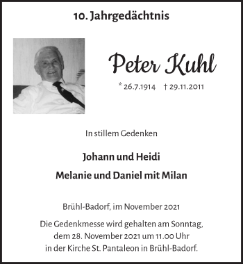 Anzeige von Peter Kuhl von  Schlossbote/Werbekurier 