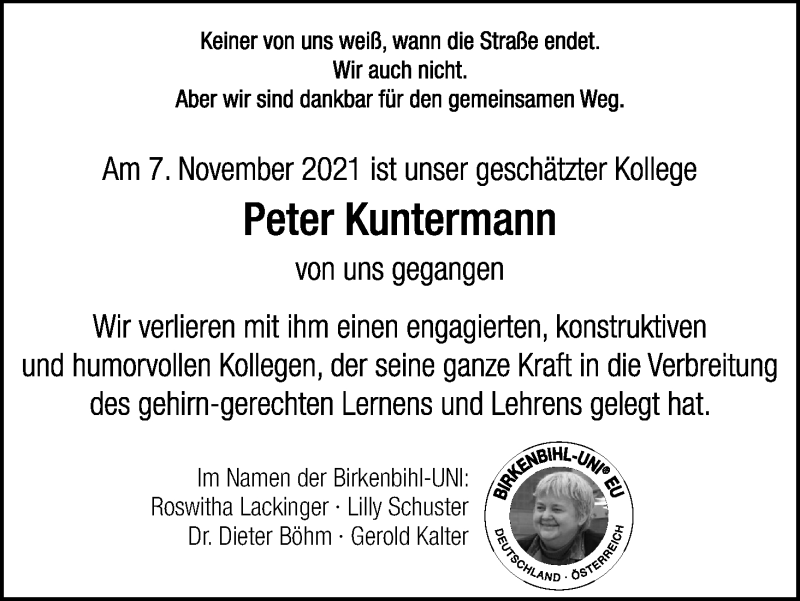  Traueranzeige für Peter Kuntermann vom 19.11.2021 aus Kölner Stadt-Anzeiger / Kölnische Rundschau / Express
