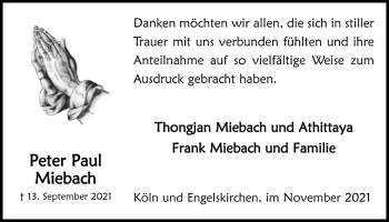 Anzeige von Peter  Miebach von  Anzeigen Echo 