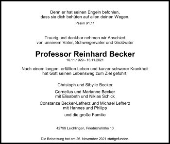 Anzeige von Reinhard Becker von Kölner Stadt-Anzeiger / Kölnische Rundschau / Express