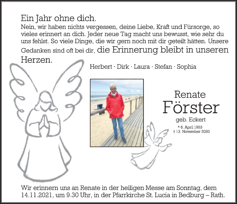  Traueranzeige für Renate Förster vom 05.11.2021 aus  Werbepost 