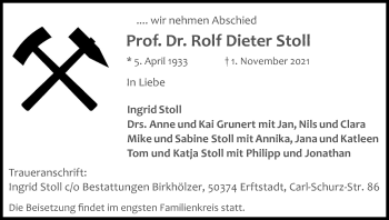 Anzeige von Rolf Dieter Stoll von Kölner Stadt-Anzeiger / Kölnische Rundschau / Express