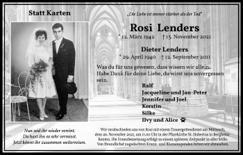 Anzeige von Rosi Lenders von Kölner Stadt-Anzeiger / Kölnische Rundschau / Express