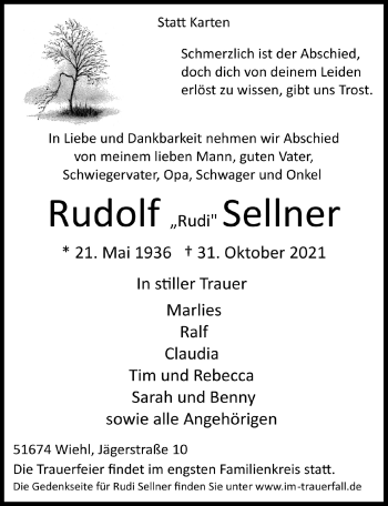 Anzeige von Rudolf  Sellner von  Anzeigen Echo  Lokalanzeiger 