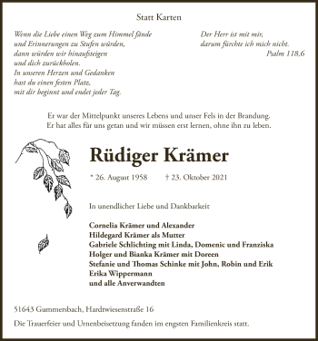 Anzeige von Rüdiger Krämer von  Anzeigen Echo 