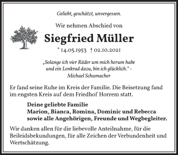 Anzeige von Siegfried Müller von  Werbepost 