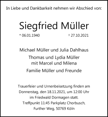 Anzeige von Siegfried Müller von  Anzeigen Echo 