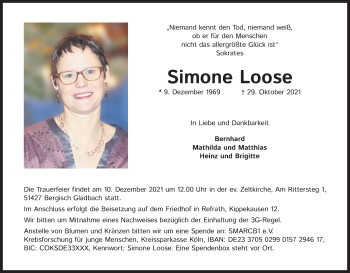 Anzeige von Simone Loose von Kölner Stadt-Anzeiger / Kölnische Rundschau / Express