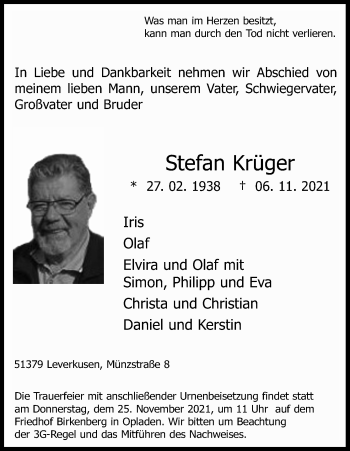 Anzeige von Stefan Krüger von Kölner Stadt-Anzeiger / Kölnische Rundschau / Express