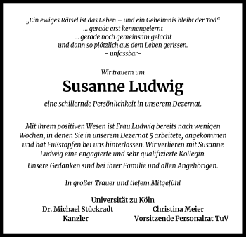 Anzeige von Susanne Ludwig von Kölner Stadt-Anzeiger / Kölnische Rundschau / Express