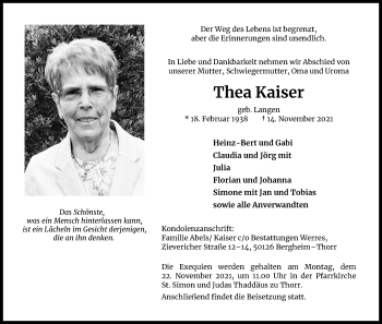 Anzeige von Thea Kaiser von Kölner Stadt-Anzeiger / Kölnische Rundschau / Express