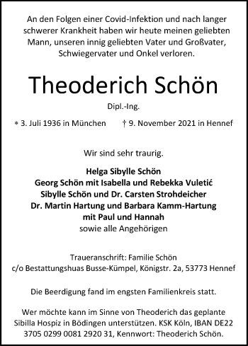 Anzeige von Theoderich Schön von Kölner Stadt-Anzeiger / Kölnische Rundschau / Express