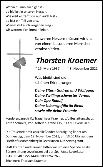 Anzeige von Thorsten Kraemer von Kölner Stadt-Anzeiger / Kölnische Rundschau / Express