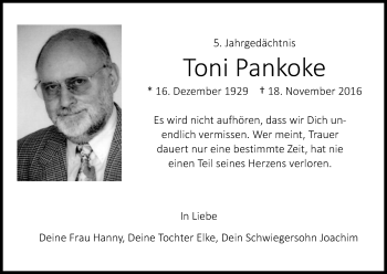 Anzeige von Toni Pankoke von Kölner Stadt-Anzeiger / Kölnische Rundschau / Express