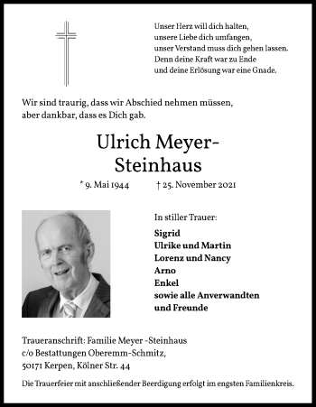 Anzeige von Ulrich Meyer-Steinhaus von Kölner Stadt-Anzeiger / Kölnische Rundschau / Express