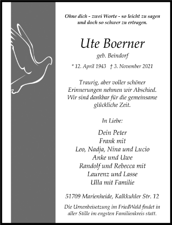 Anzeige von Ute Boerner von  Anzeigen Echo 