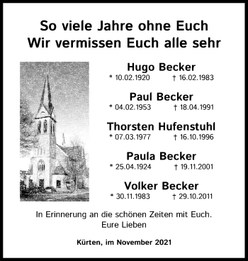 Anzeige von Volker Becker von Kölner Stadt-Anzeiger / Kölnische Rundschau / Express