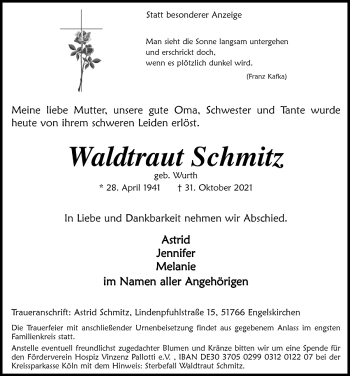 Anzeige von Waldtraut Schmitz von  Anzeigen Echo 