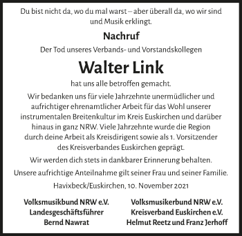 Anzeige von Walter Link von  Blickpunkt Euskirchen 