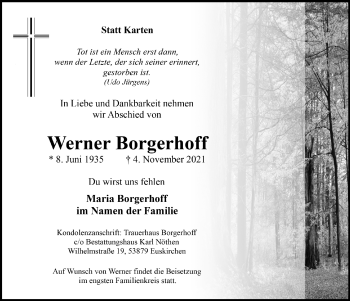 Anzeige von Werner Borgerhoff von  Blickpunkt Euskirchen 