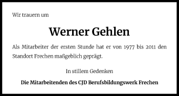 Anzeige von Werner Gehlen von Kölner Stadt-Anzeiger / Kölnische Rundschau / Express
