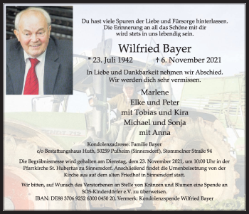 Anzeige von Wilfried Bayer von  Wochenende  Werbepost 