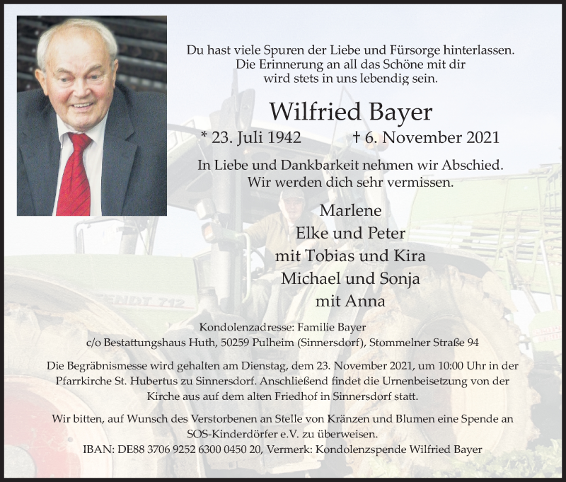  Traueranzeige für Wilfried Bayer vom 20.11.2021 aus Kölner Stadt-Anzeiger / Kölnische Rundschau / Express