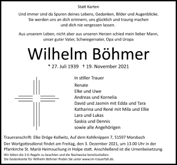 Anzeige von Wilhelm Böhmer von  Lokalanzeiger 