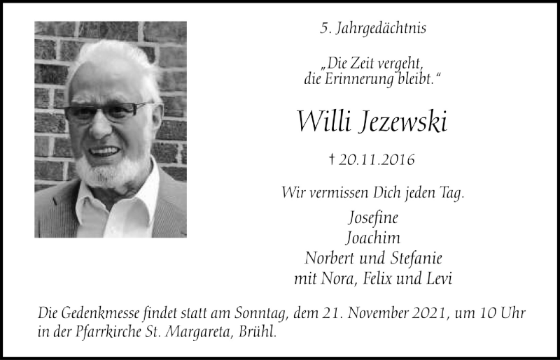  Traueranzeige für Willi Jezewski vom 18.07.2023 aus  Schlossbote/Werbekurier 