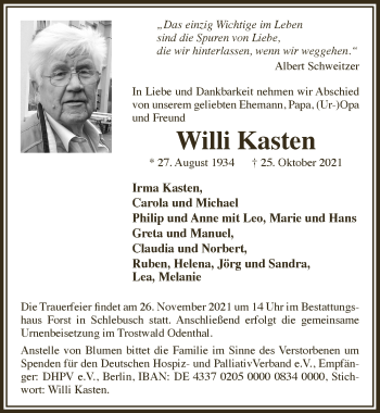 Anzeige von Willi Kasten von  Bergisches Handelsblatt  Lokale Informationen 