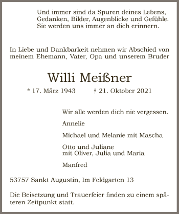 Anzeige von Willi Meißner von  Extra Blatt 