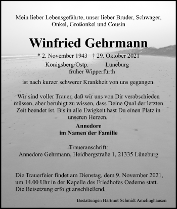 Anzeige von Winfried Gehrmann von Kölner Stadt-Anzeiger / Kölnische Rundschau / Express