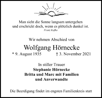 Anzeige von Wolfgang Hörnecke von Kölner Stadt-Anzeiger / Kölnische Rundschau / Express