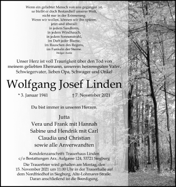 Anzeige von Wolfgang Josef Linden von Kölner Stadt-Anzeiger / Kölnische Rundschau / Express