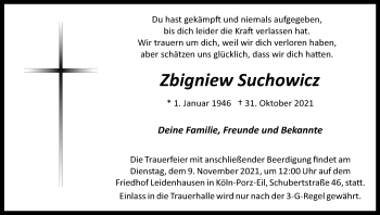 Anzeige von Zbigniew Suchowicz von Kölner Stadt-Anzeiger / Kölnische Rundschau / Express