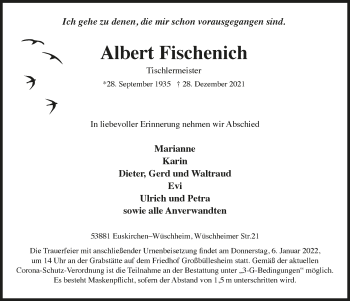 Anzeige von Albert Fischenich von  Blickpunkt Euskirchen 