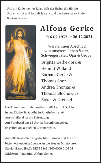 Anzeige von Alfons Gerke von Kölner Stadt-Anzeiger / Kölnische Rundschau / Express