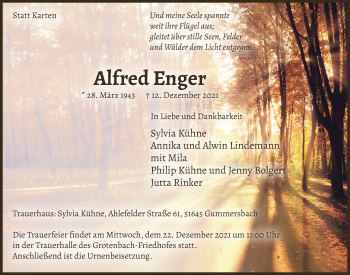 Anzeige von Alfred Enger von  Anzeigen Echo 
