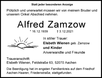 Anzeige von Alfred Zamzow von  Blickpunkt Euskirchen 